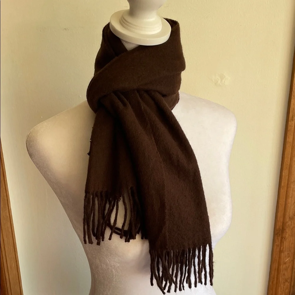 CHRISTIAN DIOR Cashmere Wool Blend Muffler Scarf in Deep Brown Vintage